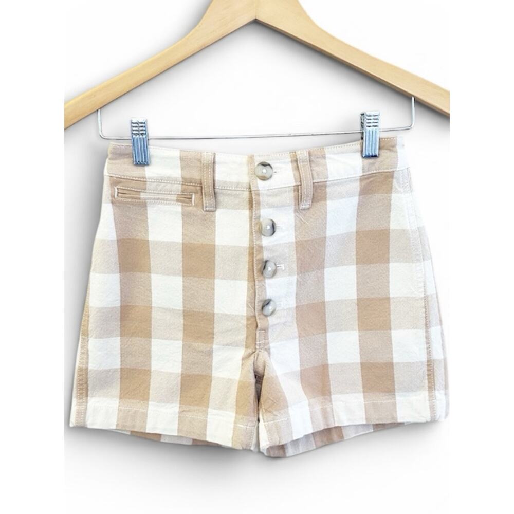 Madewell Beige and White Gingham High-Rise Jean Shorts Like New Size 24